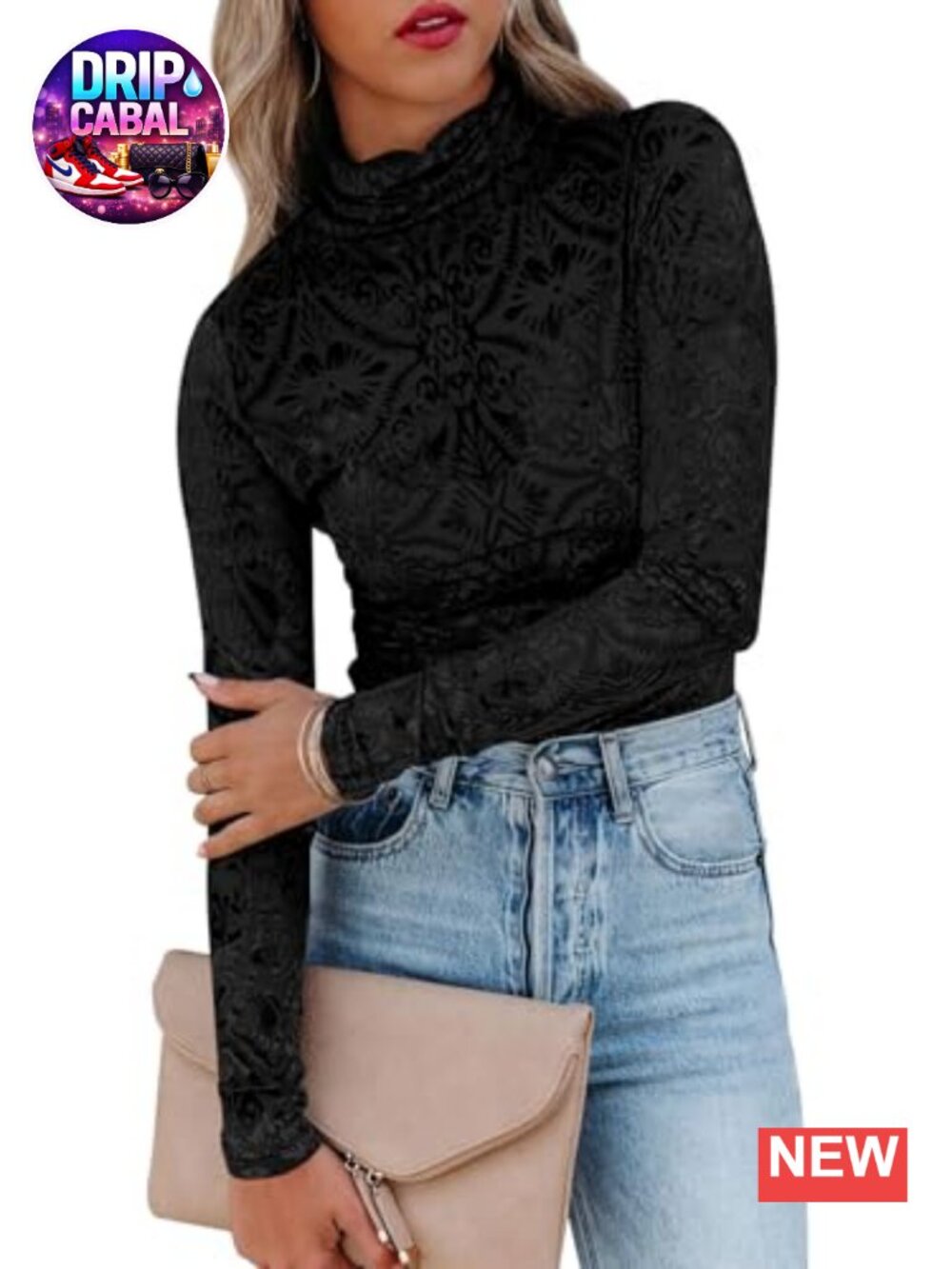 Velvet Burnout Cowl Neck Long Sleeve See Through Blouse
